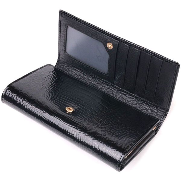 Лаковый женский кошелек с визитницей ST Leather 19403 черный