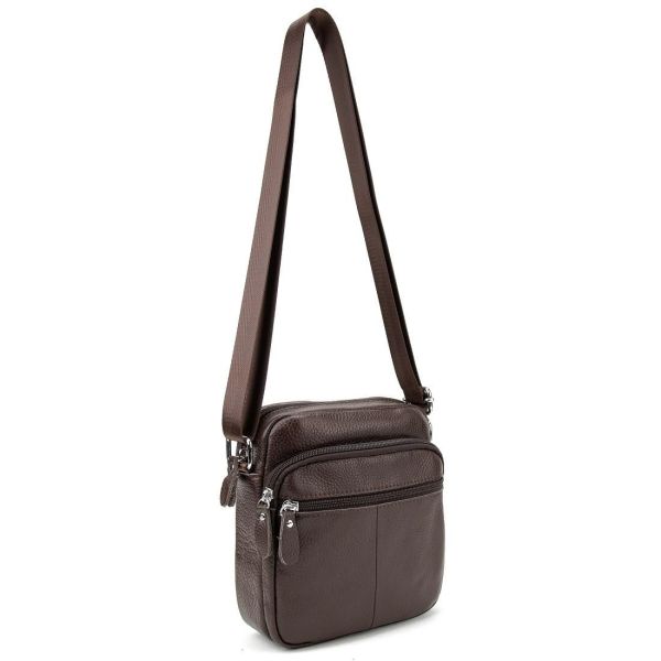 Шкіряний компактний чоловічий месенджер коричневий Tiding Bag M56-0080C