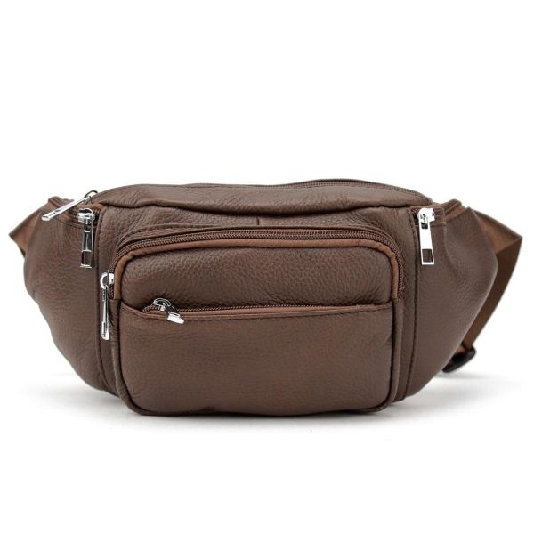 Містка шкіряна сумка на пояс коричнева Tiding Bag M56-2030C