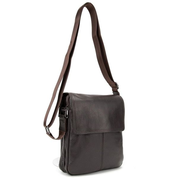 Шкіряний месенджер з клапаном на два відділи Tiding Bag M56-3508C коричневий
