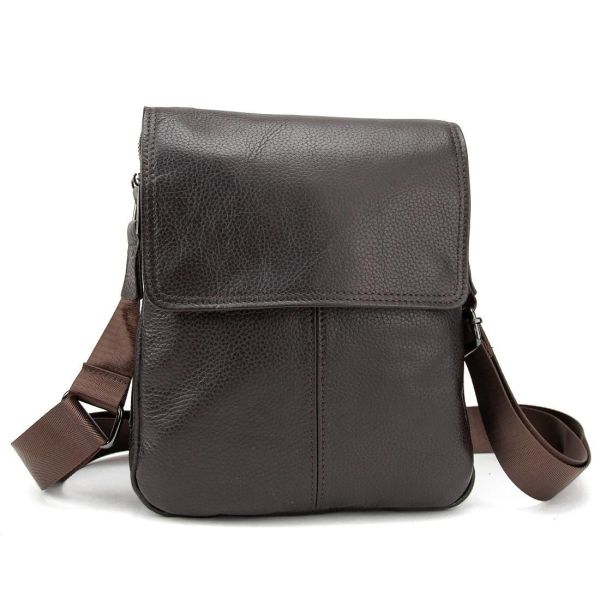 Шкіряний месенджер з клапаном на два відділи Tiding Bag M56-3508C коричневий
