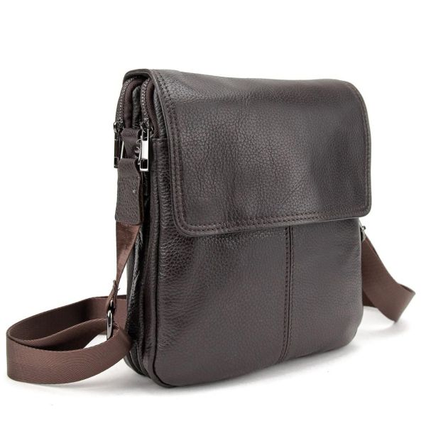 Шкіряний месенджер з клапаном на два відділи Tiding Bag M56-3508C коричневий