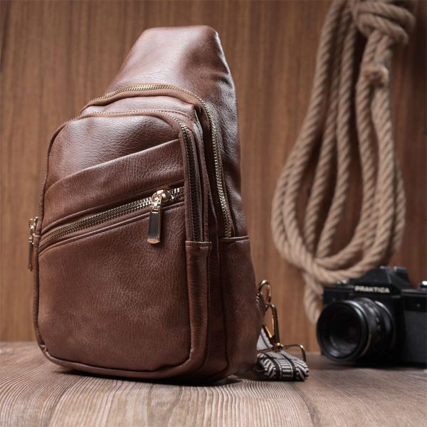 Модна жіноча сумка з однією лямкою через плече з екошкіри Vintage 22760 коричнева