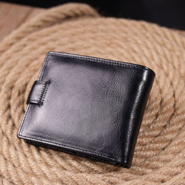 Чоловічий гаманець з натуральної гладкої шкіри у два додавання ST Leather 19409 чорний