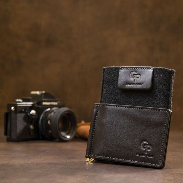 Мужской кожаный зажим для денег Grande Pelle 11475 черный
