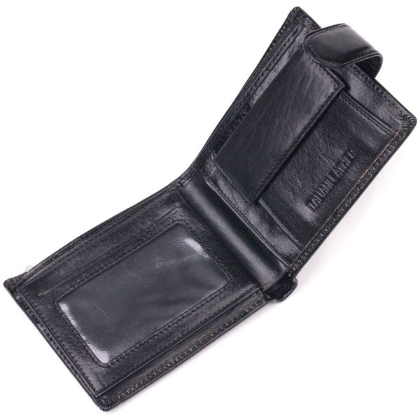 Надежный мужской кошелек из натуральной гладкой кожи ST Leather 19408 черный