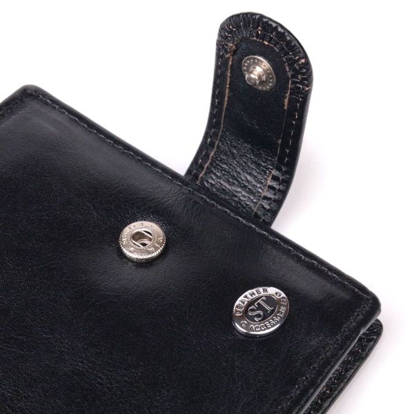 Надежный мужской кошелек из натуральной гладкой кожи ST Leather 19408 черный