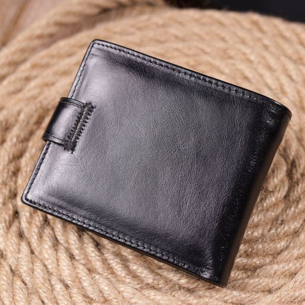 Надежный мужской кошелек из натуральной гладкой кожи ST Leather 19408 черный