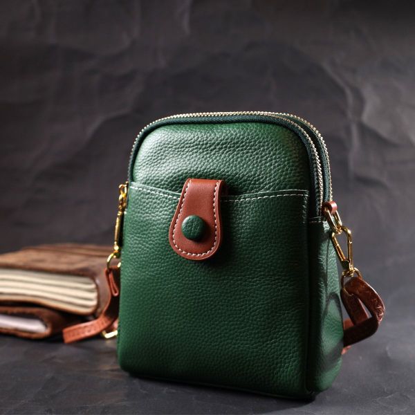 Невелика сумка трапеція для жінок з натуральної шкіри Vintage 22268 зелена