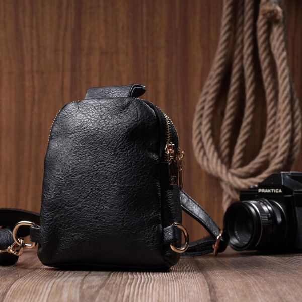 Невелика жіноча сумка через плече на два відділення з екошкіри Vintage 22784 чорна