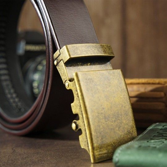 Ремінь чоловічий з латунною пряжкою автомат 20264 Vintage коричневий