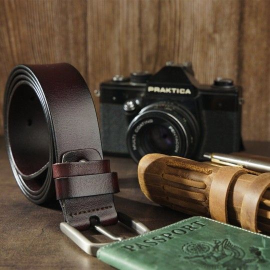 Ремень мужской с затемненной пряжкой механика 20315 Vintage коричневый