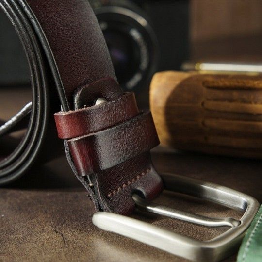 Ремень мужской с затемненной пряжкой механика 20315 Vintage коричневый