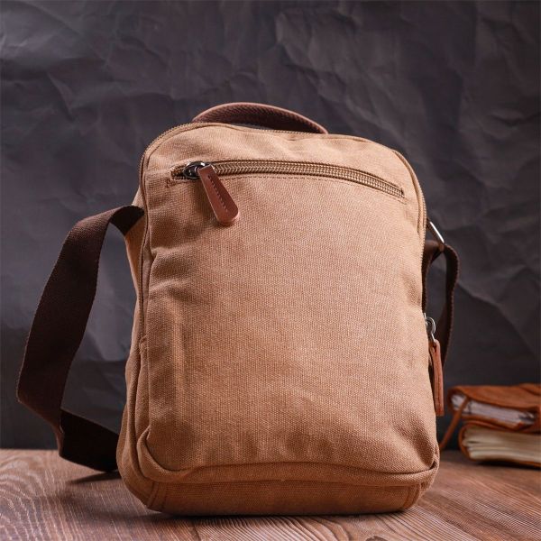 Отличная вертикальная сумка для мужчин из текстиля Vintage 22236 коричневый.