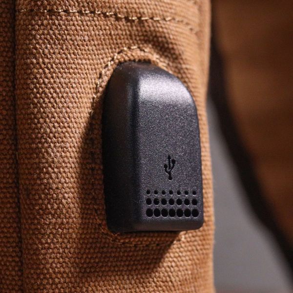 Практичная мужская сумка через плечо с USB кабелем текстильная 21222 Vintage коричневая