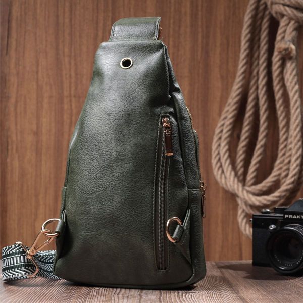Стильна слінг сумка для жінок з екошкіри Vintage 22745 зелена