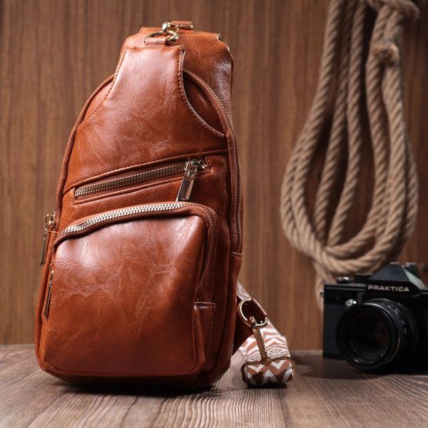 Стильна жіноча слінг сумка через плече з екошкіри Vintage 22751 руда