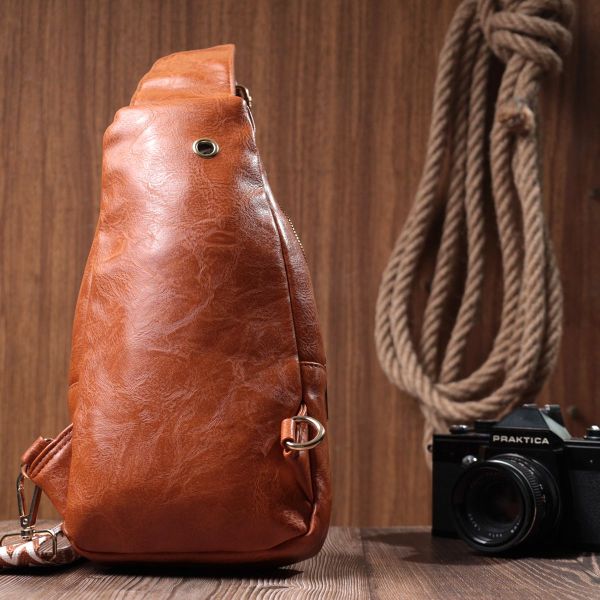 Стильна жіноча слінг сумка через плече з екошкіри Vintage 22751 руда