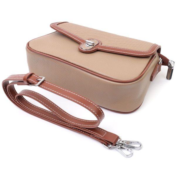 Стильна сумка жіноча з фактурним клапаном з натуральної шкіри Vintage 22620 бежева