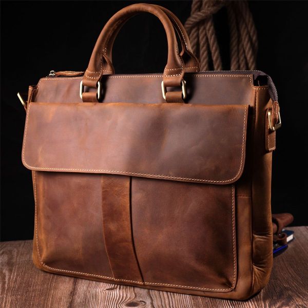 Стильний портфель у вінтажному стилі з натуральної шкіри Vintage 22673 коричневий