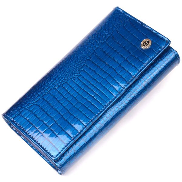 Стильный женский кошелек из лакированной кожи с визитницей ST Leather 19404 синий