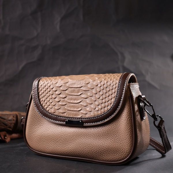 Сумка для жінок з фактурним клапаном з натуральної шкіри Vintage 22373 бежева