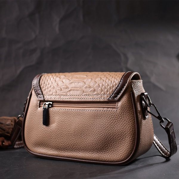 Сумка для жінок з фактурним клапаном з натуральної шкіри Vintage 22373 бежева