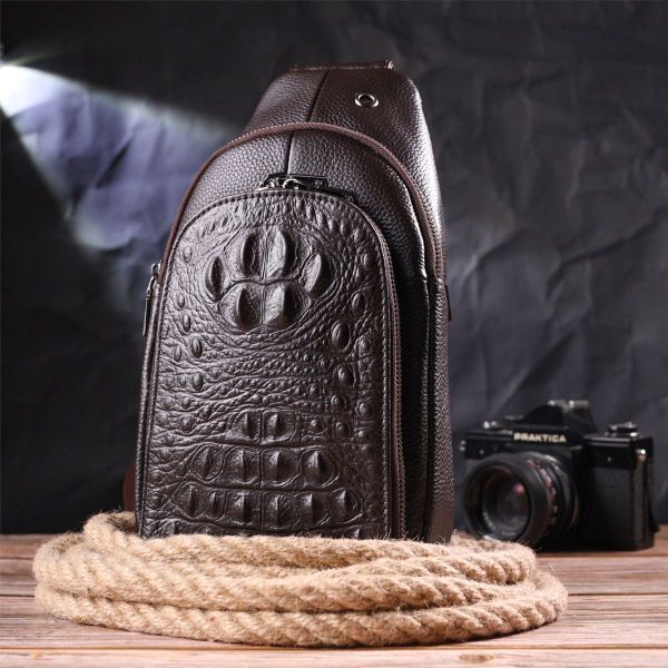 Сумка слинг мужская из натуральной фактурной кожи 21401 Vintage коричневый