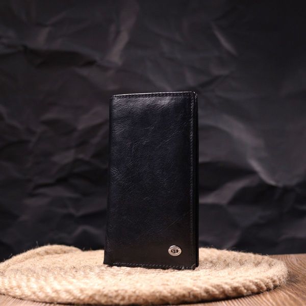 Вертикальний гаманець для чоловіків із натуральної шкіри ST Leather 19420 чорний
