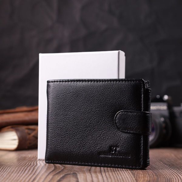 Цікавий гаманець із блоком під документи з натуральної шкіри ST Leather 22480 чорний