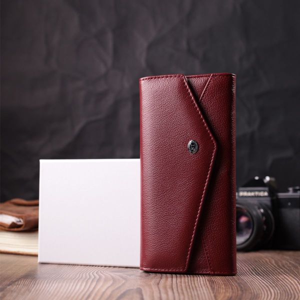 Гаманець для жінок із натуральної шкіри з геометричним клапаном ST Leather 22547 бордовий