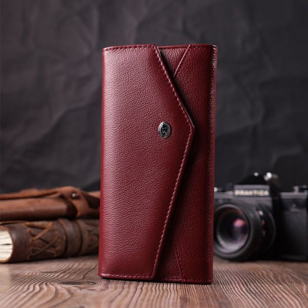 Гаманець для жінок із натуральної шкіри з геометричним клапаном ST Leather 22547 бордовий