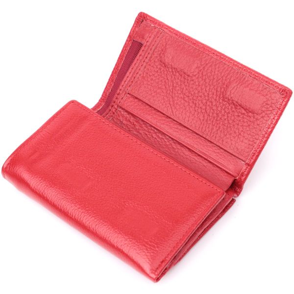 Шкіряний зручний жіночий гаманець у три складання ST Leather 22490 червоний