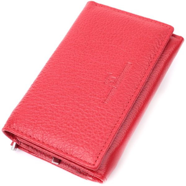 Шкіряний зручний жіночий гаманець у три складання ST Leather 22490 червоний