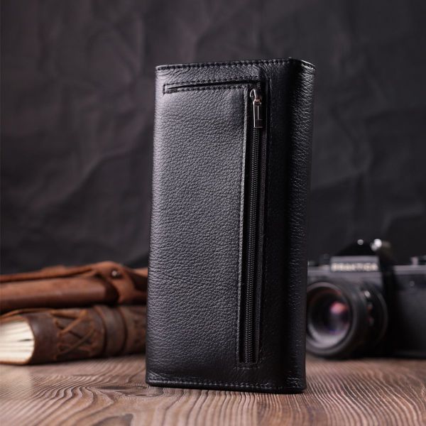 Шкіряний жіночий гаманець з геометричним клапаном ST Leather 22546 чорний