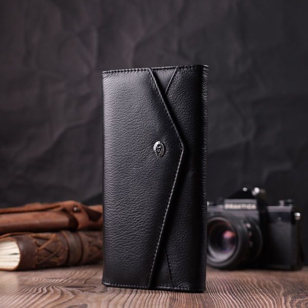 Шкіряний жіночий гаманець з геометричним клапаном ST Leather 22546 чорний