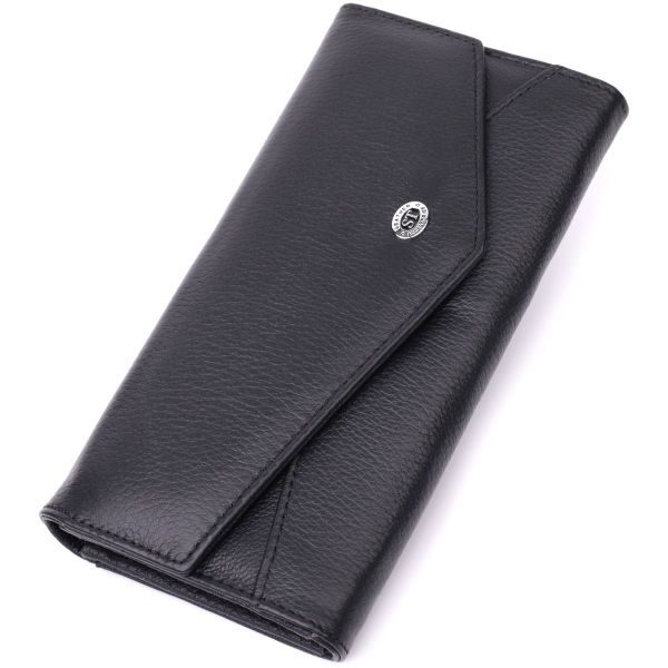 Шкіряний жіночий гаманець з геометричним клапаном ST Leather 22546 чорний