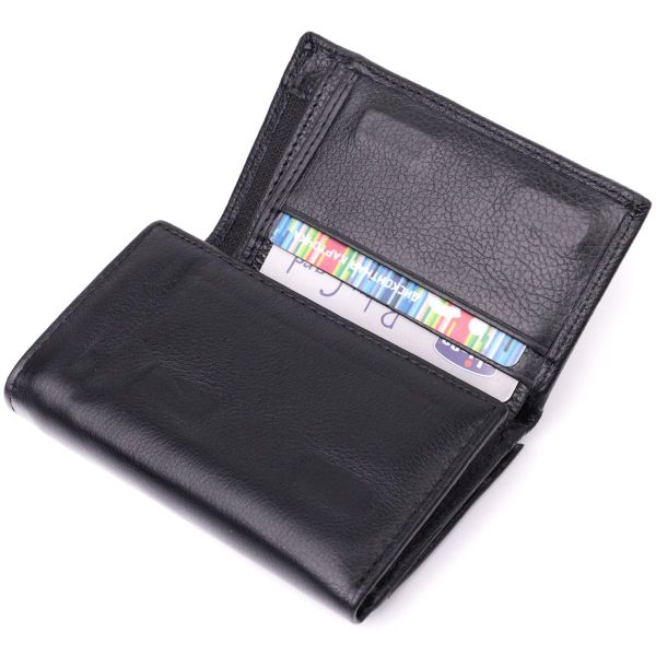Шкіряний жіночий гаманець у три складання ST Leather 22488 чорний