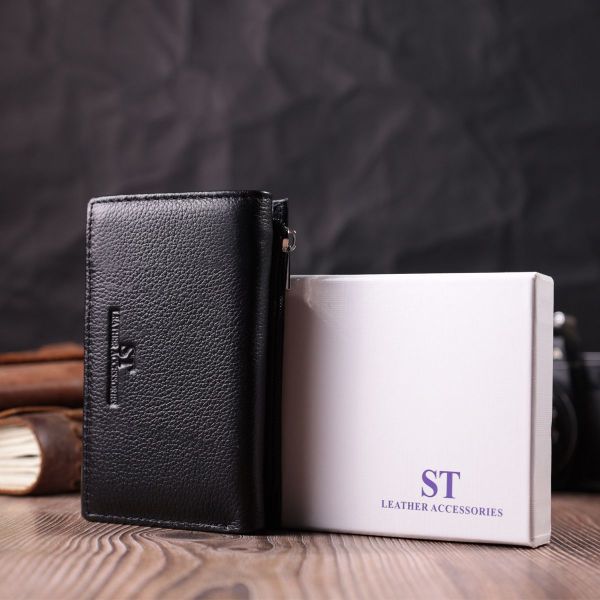 Шкіряний жіночий гаманець у три складання ST Leather 22488 чорний