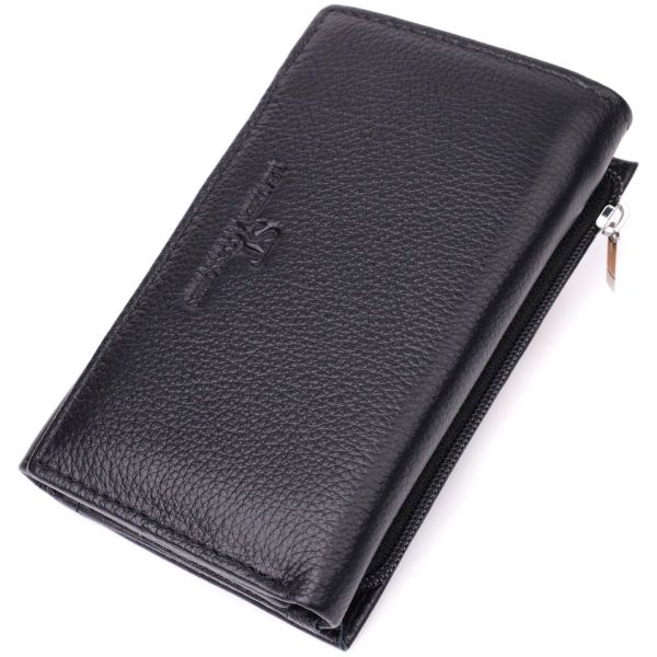 Шкіряний жіночий гаманець у три складання ST Leather 22488 чорний