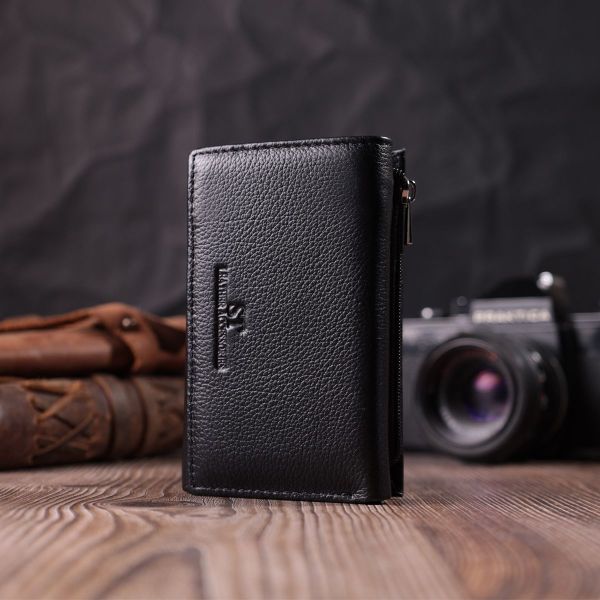 Шкіряний жіночий гаманець у три складання ST Leather 22488 чорний