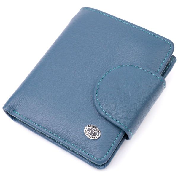 Красиве шкіряне портмоне з монетницею зовні для стильних жінок ST Leather 19457 бірюзове