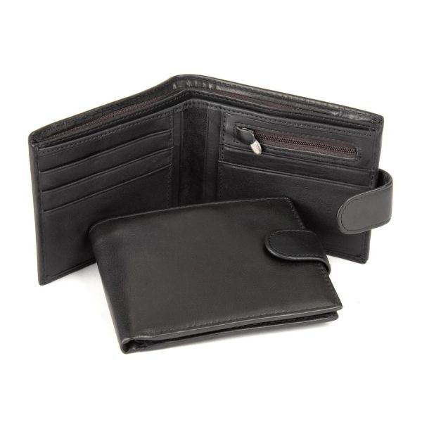 Портмоне чорне шкіряне на кнопці Tiding Bag M39-8068BRA