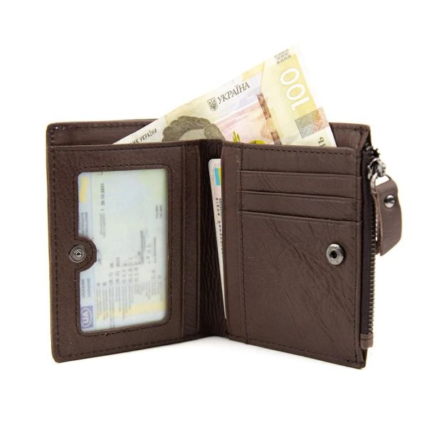 М'яке шкіряне портмоне на кнопці Tiding Bag M39-FA852C коричневе