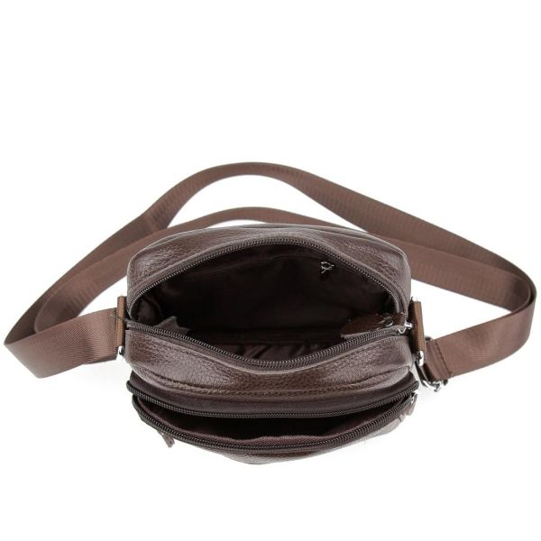 Шкіряний компактний чоловічий месенджер коричневий Tiding Bag M56-0080C