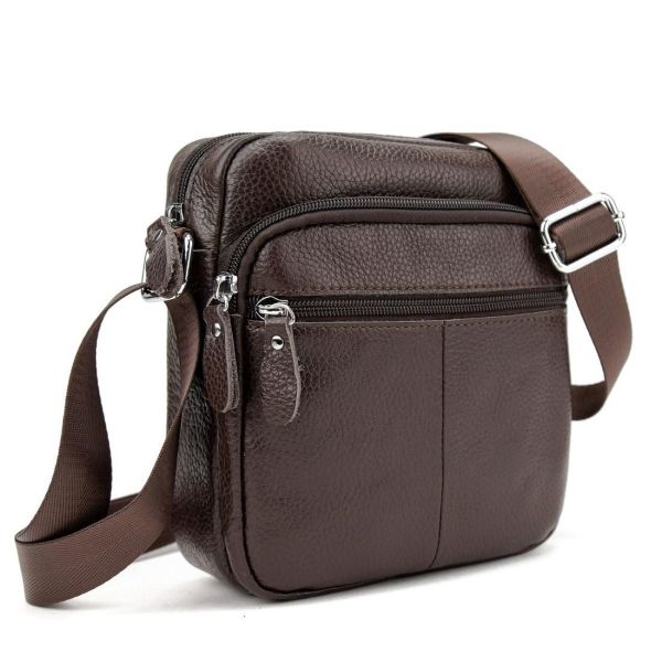 Шкіряний компактний чоловічий месенджер коричневий Tiding Bag M56-0080C
