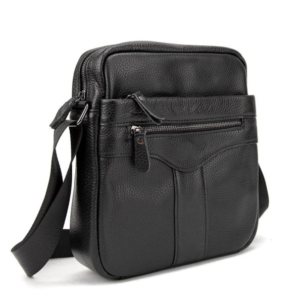 Шкіряний маленький чоловічий месенджер чорний Tiding Bag M56-0187A