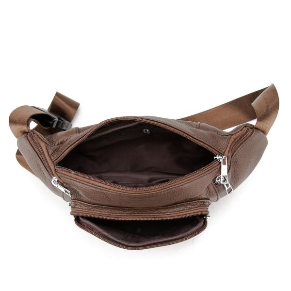 Містка шкіряна сумка на пояс коричнева Tiding Bag M56-2030C