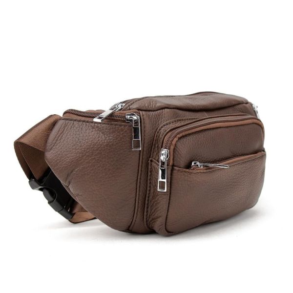 Містка шкіряна сумка на пояс коричнева Tiding Bag M56-2030C
