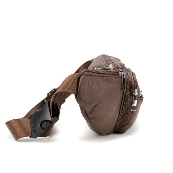 Містка шкіряна сумка на пояс коричнева Tiding Bag M56-2030C